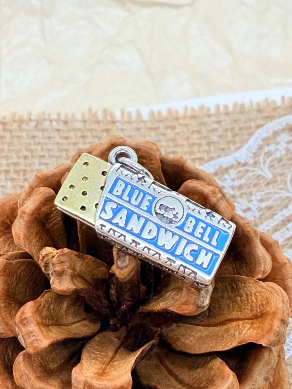 James Avery Enamel Blue Bell Ice Cream Sandwich Charm Sterling Silver